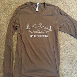 DUSTY ROSE LONG SLEEVE BELLA CANVAS EXPLORE YOUR WORTH SHIRT MULTIPLE SIZES